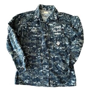 US Navy NWU Type I Digital Blue Camo Utility Shirt Janice Patches Medium Long
